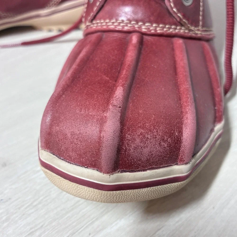 LL Bean Storm Chaser Boots Burgundy Leather Lace Up Duck Boots Womens 7.5